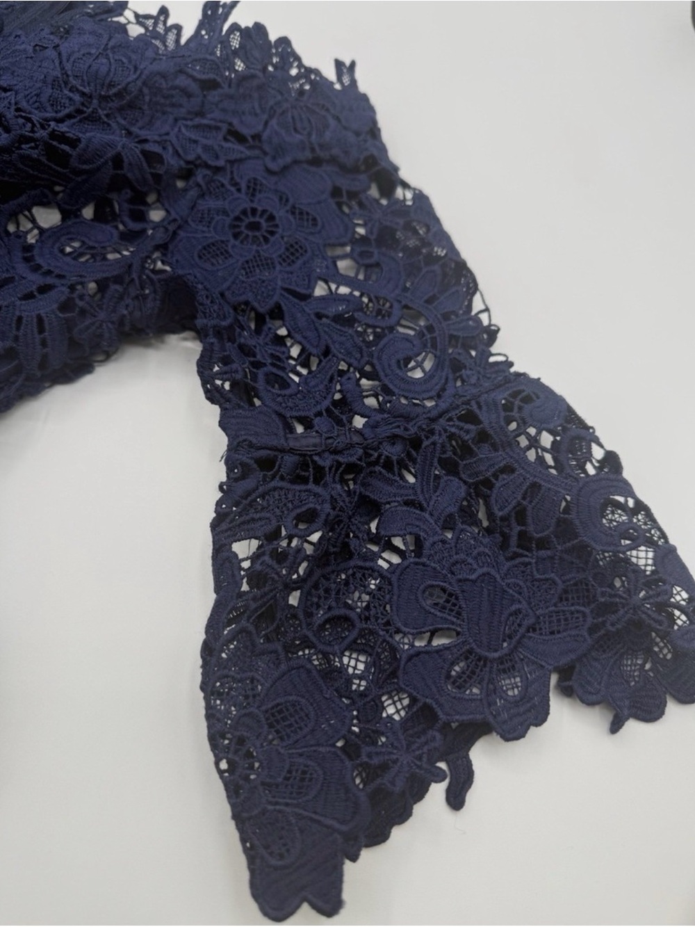 Navy Off-the-Shoulder Lace Sheath Dress - Picture 7 of 11